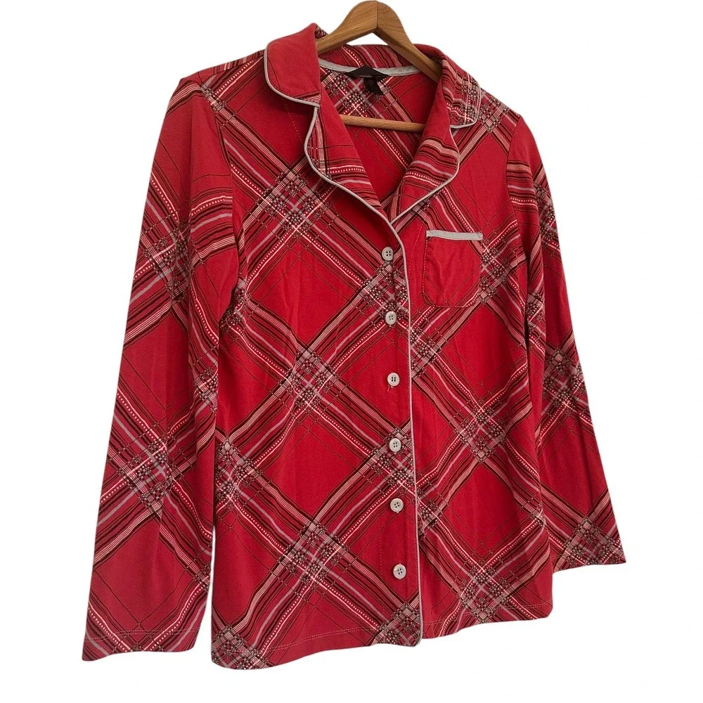 Soma Intimates Red Plaid Pajama Set Long Sleeve‎ Pants S Cotton Blend Soft READ